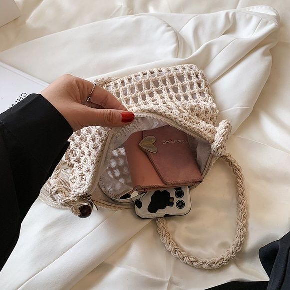 Boho Crossbody Retro Woven 70's Style Handbag - Ivory - NWT - Picture 6 of 9